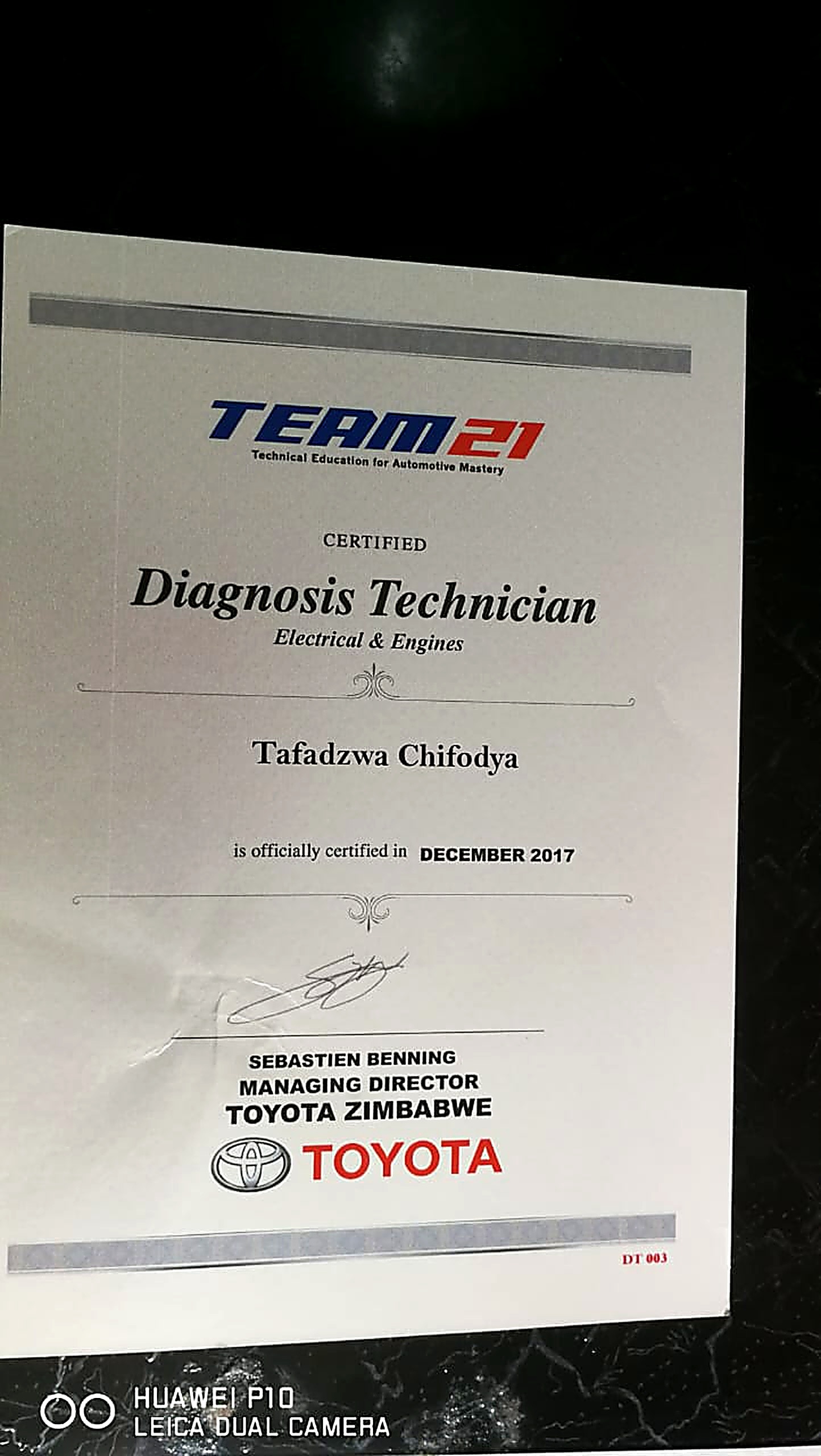 Toyota TEAM21 Certified Diagnosis Technician — Electrical & Engines (2017)